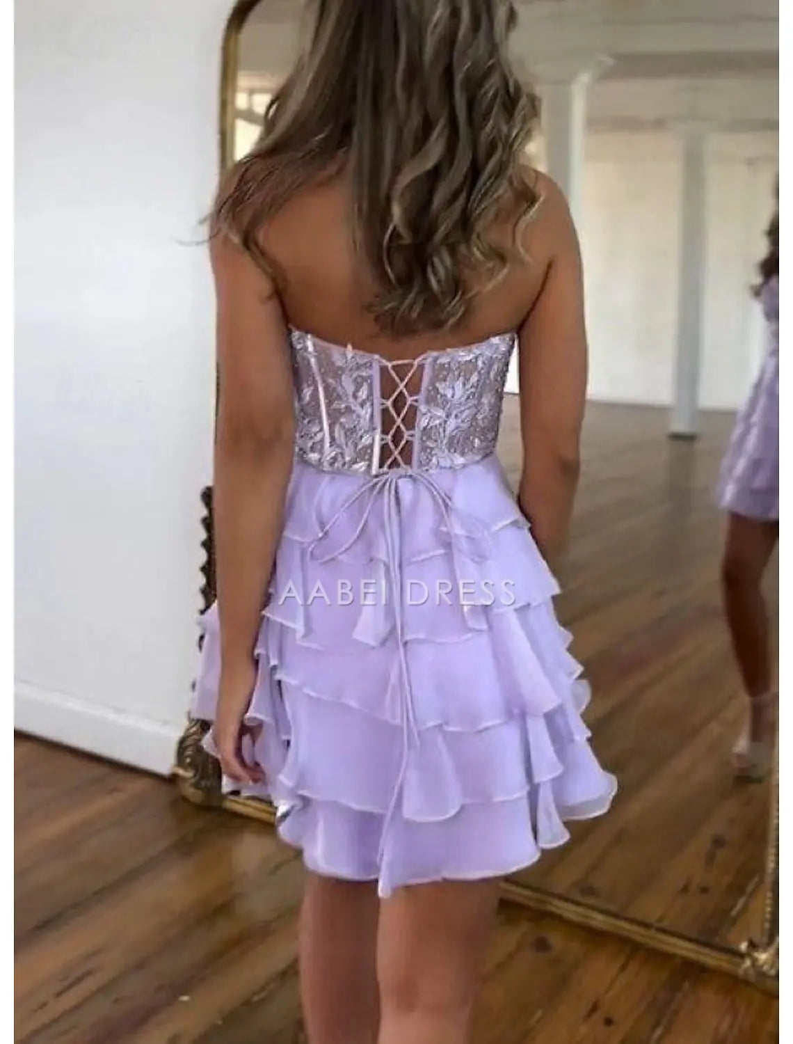 AABEI DRESS New Homecoming Dress A-Line Corsets Dress Holiday Graduation Sleeveless Strapless Lace with Appliques Tiers Exquisite Short Prom Dresse
