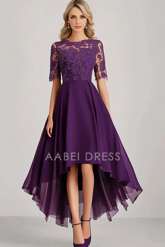 AABEI DRESS Mother Of The Bride Dress Lace Short Sleeve A Line Asymmetrical High-Low Retro Formal Wear Dresse