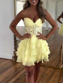 AABEI DRESS New Homecoming Dress A-Line Corsets Dress Holiday Graduation Sleeveless Strapless Lace with Appliques Tiers Exquisite Cute Short Prom Dresse