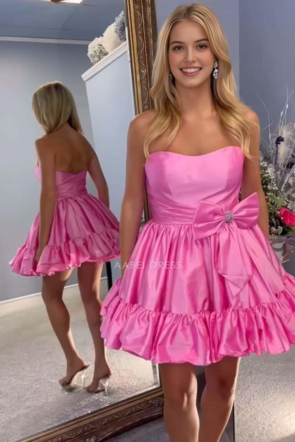 AABEI DRESS New Homecoming Dress Elegant A-line Strapless Bow Ruched Fashion Short Prom Dresse