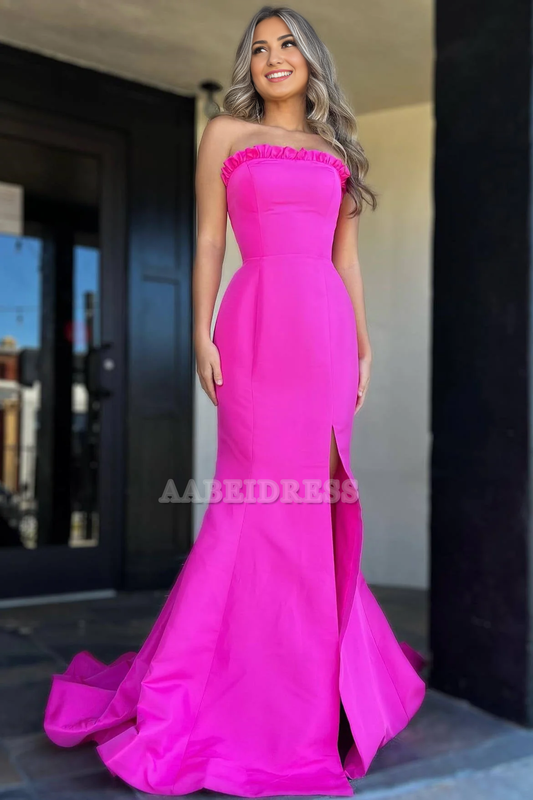 Evening Dress Strapless Ruffle Mermaid Cultivate oneself Side Fork Long Prom Dress Elegant Dignified Sweep Train Formal Women's Dresses