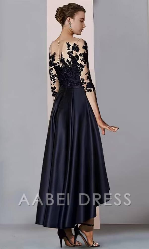 AABEI DRESS High Quality Mother of The Bride Dress High Low with Pockets Lace Appliques Satin Elegant Dresses Formal Dresses