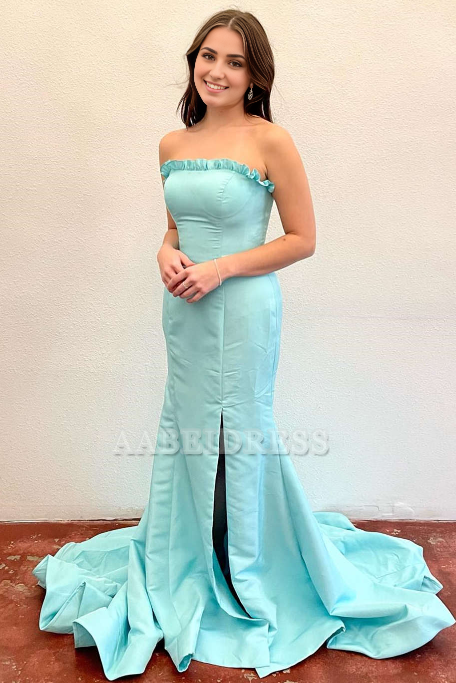 Evening Dress Strapless Ruffle Mermaid Cultivate oneself Side Fork Long Prom Dress Elegant Dignified Sweep Train Formal Women's Dresses