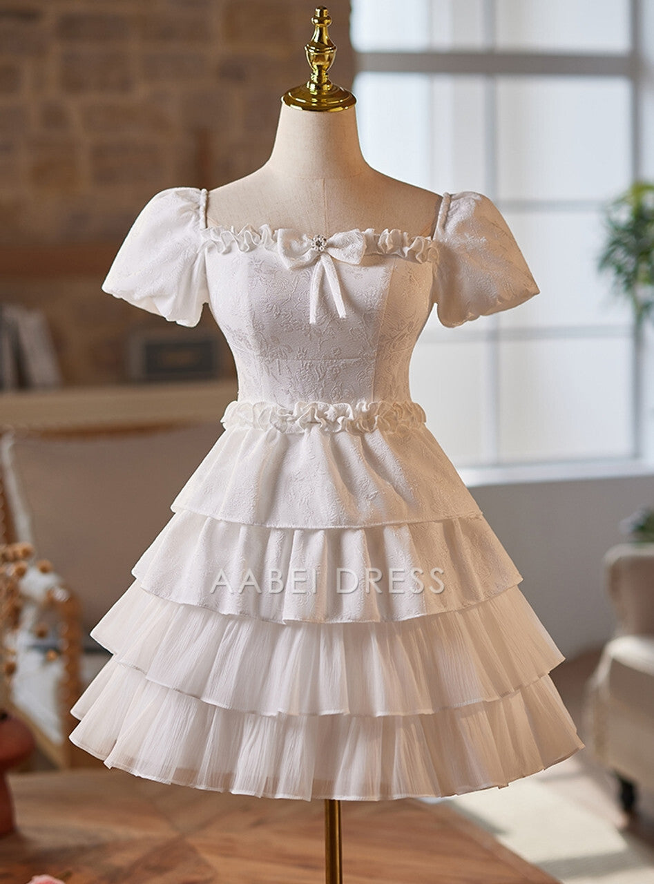 AABEI DRESS New Homecoming Dress Elegant A-Line Square Neck Puff Sleeve Romantic Layering Short Prom Dresse
