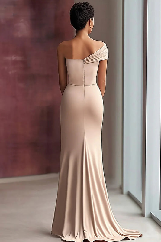 Exquisite Light Khaki Sheath One Shoulder Sweetheart Neckline Pleated Fashion Long Wedding Guest Dress For Women Hot Sale Mother of the Bride Dress