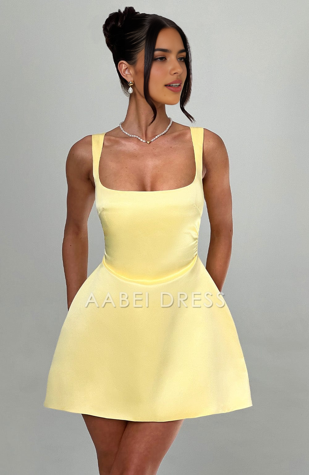 AABEI DRESS Hot Sale Homecoming Dress Simple A Line Wide shoulder strap Square Neck Mini Dress Elegant Short Prom Dresse