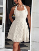 AABEI DRESS New Homecoming Dress A-Line Elegant Formal Sleeveless Halter Neck Lace Backless Fashion Short Prom Dresse