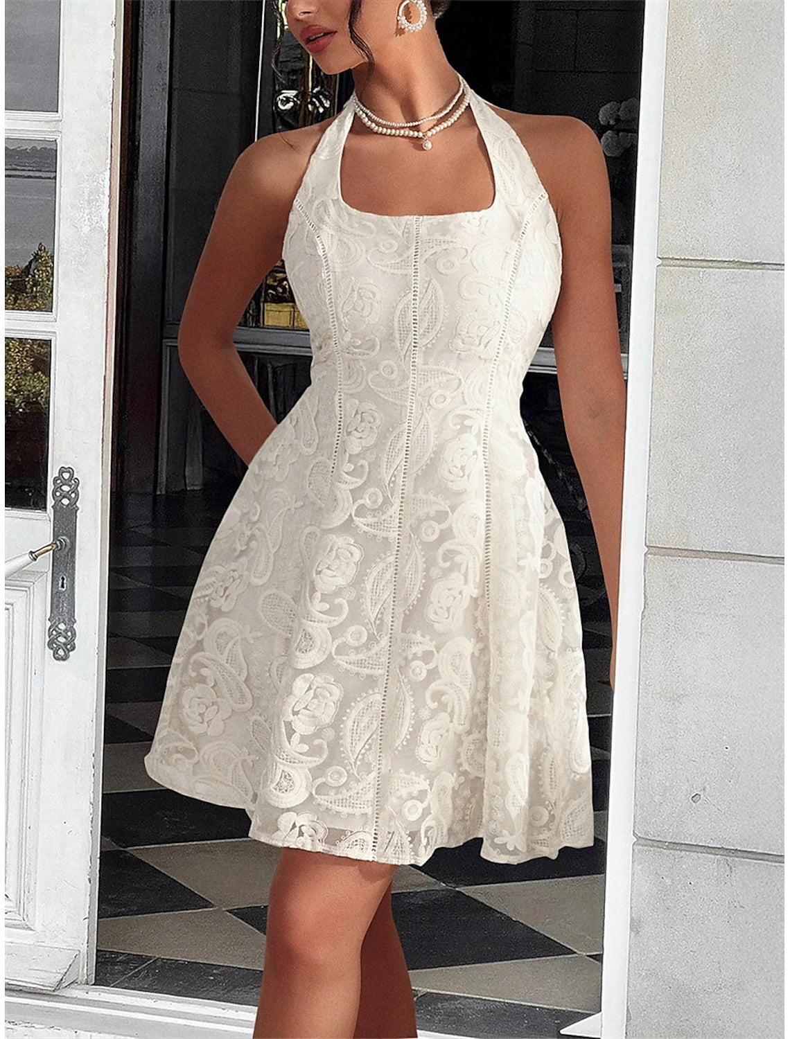 AABEI DRESS New Homecoming Dress A-Line Elegant Formal Sleeveless Halter Neck Lace Backless Fashion Short Prom Dresse