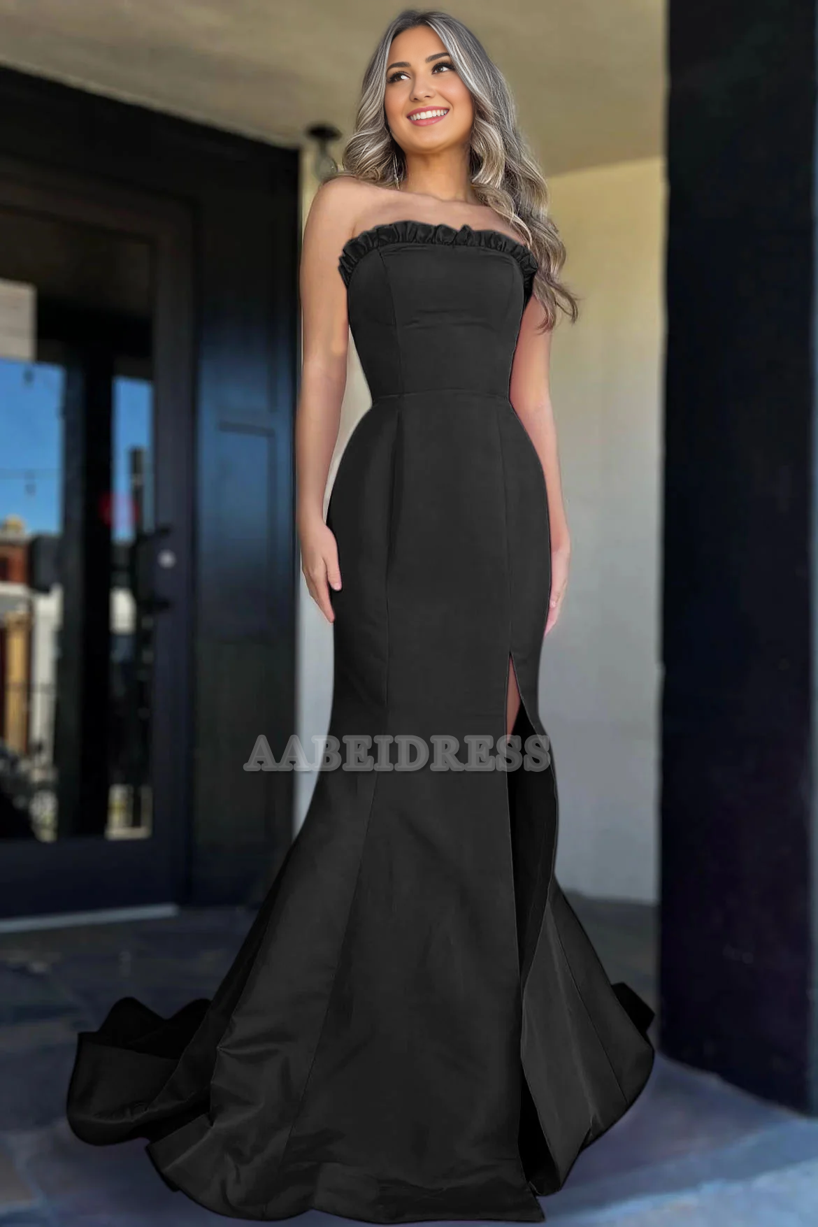 Evening Dress Strapless Ruffle Mermaid Cultivate oneself Side Fork Long Prom Dress Elegant Dignified Sweep Train Formal Women's Dresses