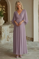 AABEI DRESS Mother Of The Bride Dress Deep V-Neck Chiffon Flowing Sleeves Elegant Long Formal Wear Dresse