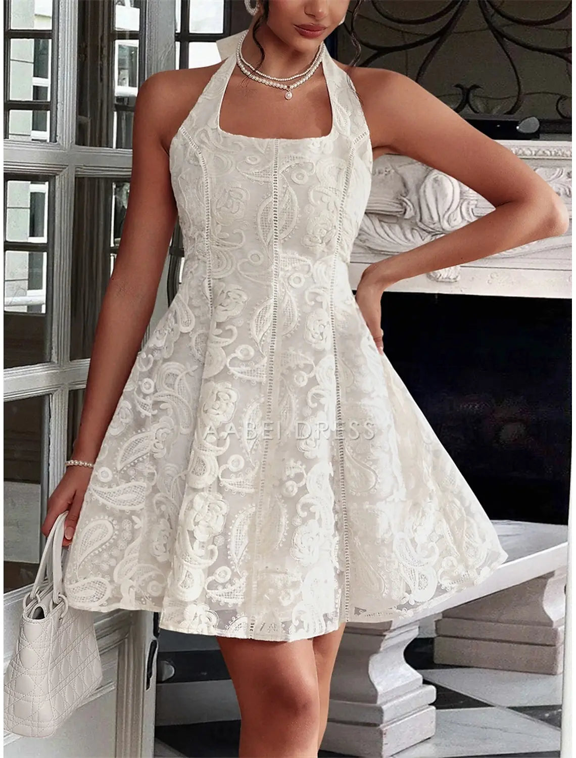 AABEI DRESS New Homecoming Dress A-Line Elegant Formal Sleeveless Halter Neck Lace Backless Fashion Short Prom Dresse