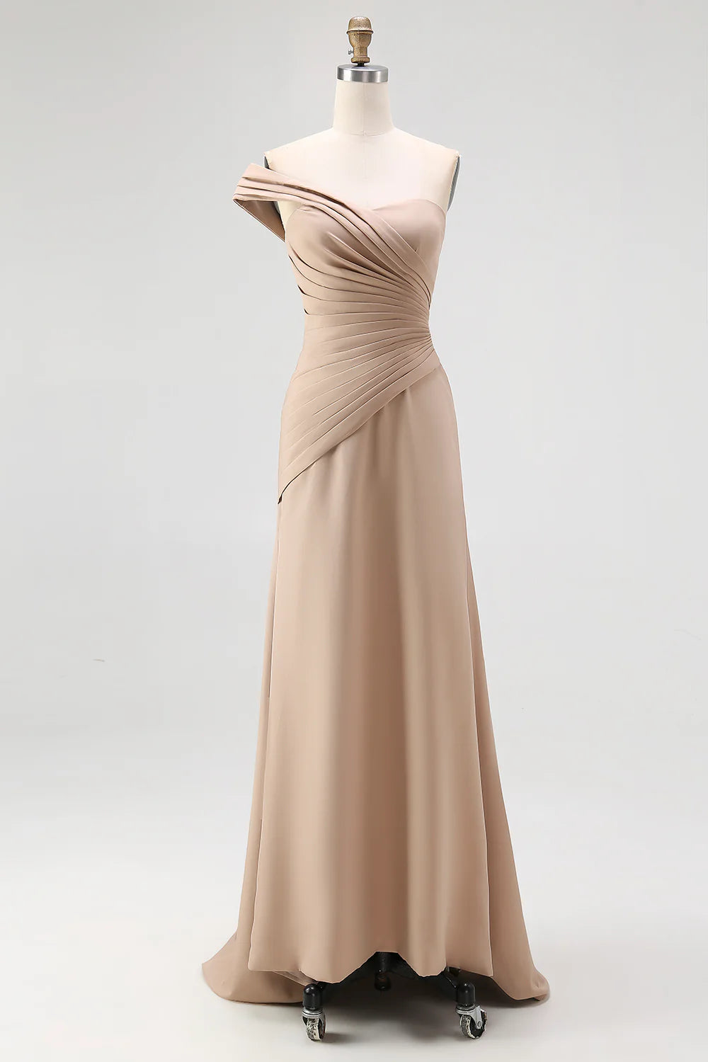 Exquisite Light Khaki Sheath One Shoulder Sweetheart Neckline Pleated Fashion Long Wedding Guest Dress For Women Hot Sale Mother of the Bride Dress
