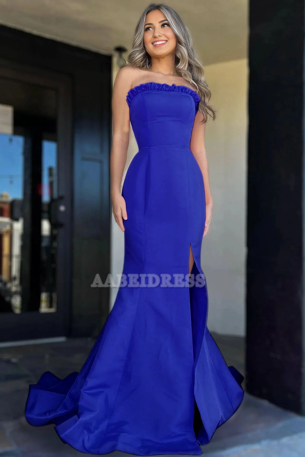 Evening Dress Strapless Ruffle Mermaid Cultivate oneself Side Fork Long Prom Dress Elegant Dignified Sweep Train Formal Women's Dresses
