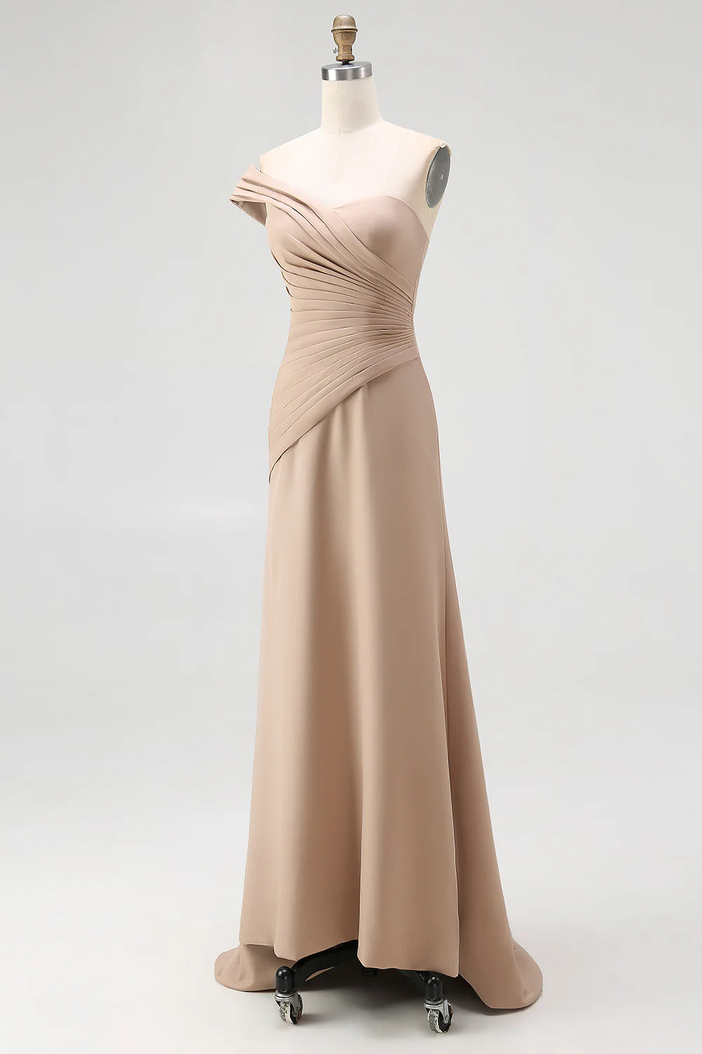 Exquisite Light Khaki Sheath One Shoulder Sweetheart Neckline Pleated Fashion Long Wedding Guest Dress For Women Hot Sale Mother of the Bride Dress
