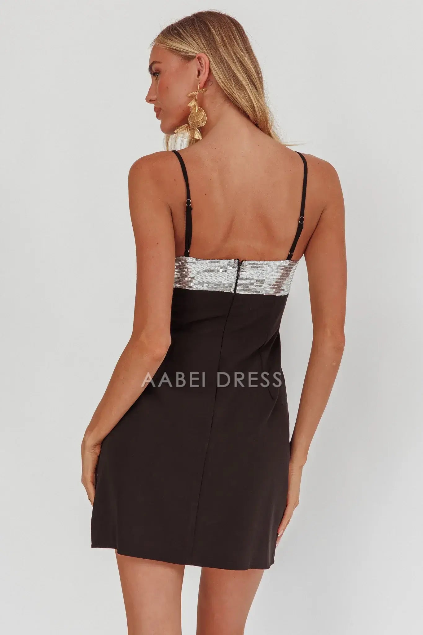 Sheath Black/Silver Sequin Twist Spaghetti Strap Sweet Cute Mini Dress Hot Sale Homecoming Dress