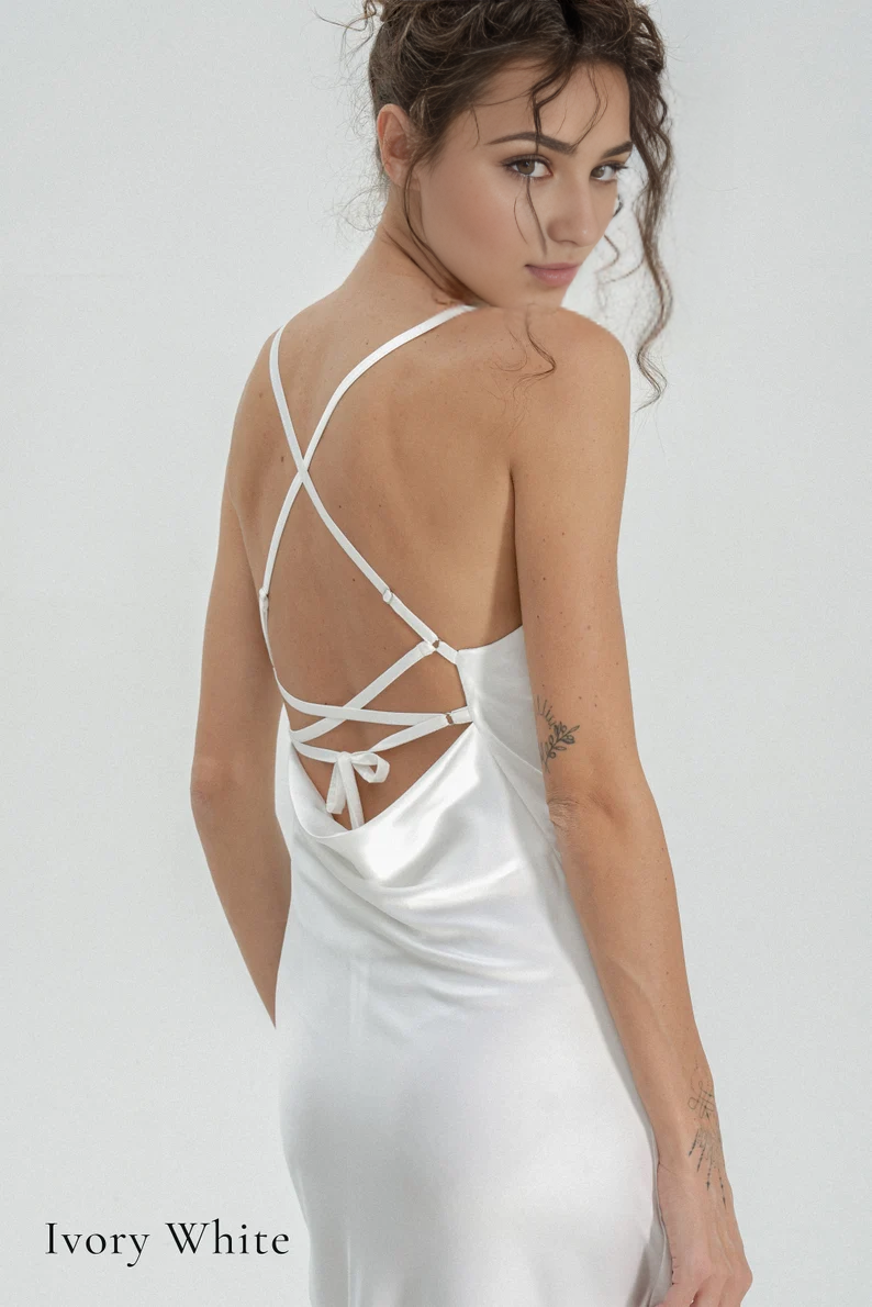 Evening Dress Cowl Neck Tie Back Adjustable Straps Open Back Floor Length Sexy Personality Formal Wear Dresses