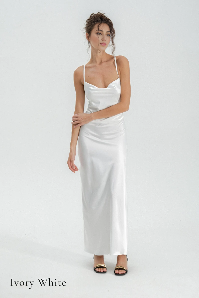 Evening Dress Cowl Neck Tie Back Adjustable Straps Open Back Floor Length Sexy Personality Formal Wear Dresses