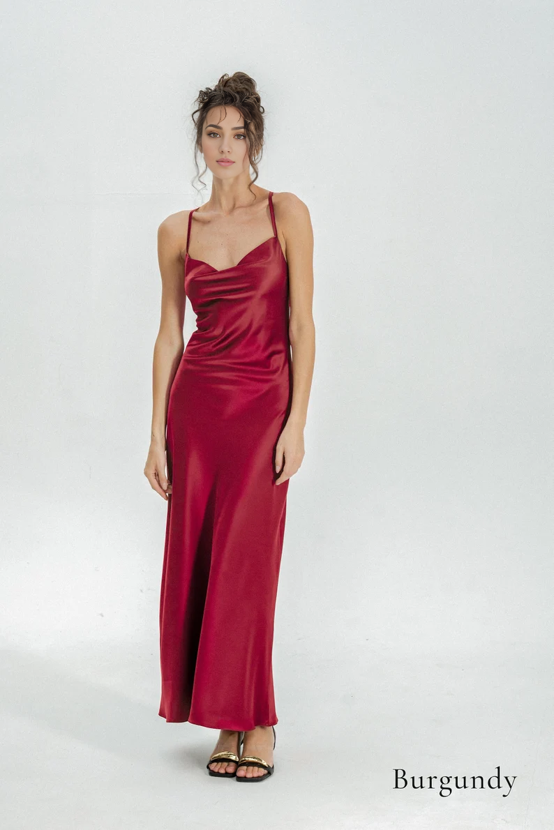Evening Dress Cowl Neck Tie Back Adjustable Straps Open Back Floor Length Sexy Personality Formal Wear Dresses