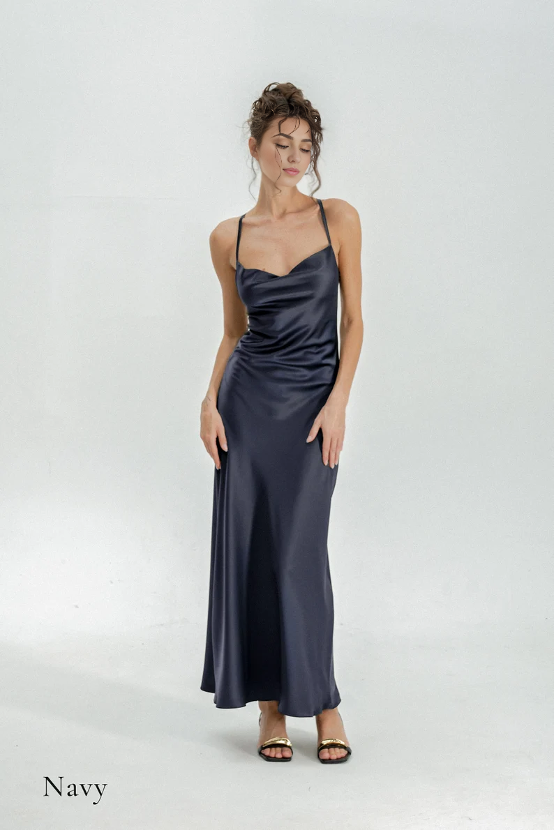 Evening Dress Cowl Neck Tie Back Adjustable Straps Open Back Floor Length Sexy Personality Formal Wear Dresses