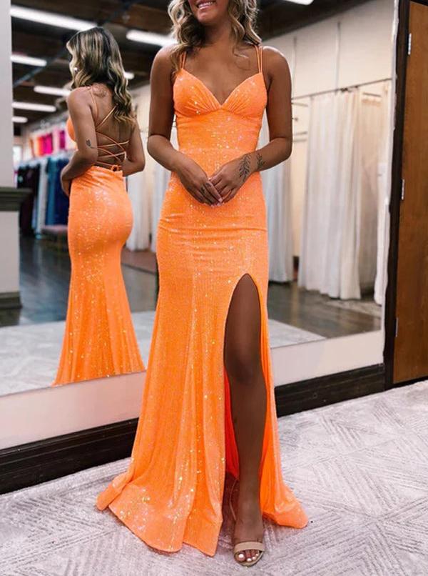 Evening Dress Sparkly Sequins Mermaid Cultivate oneself Long Prom Dress Side Fork Backless Sexy Charming Formal Women's Dresses