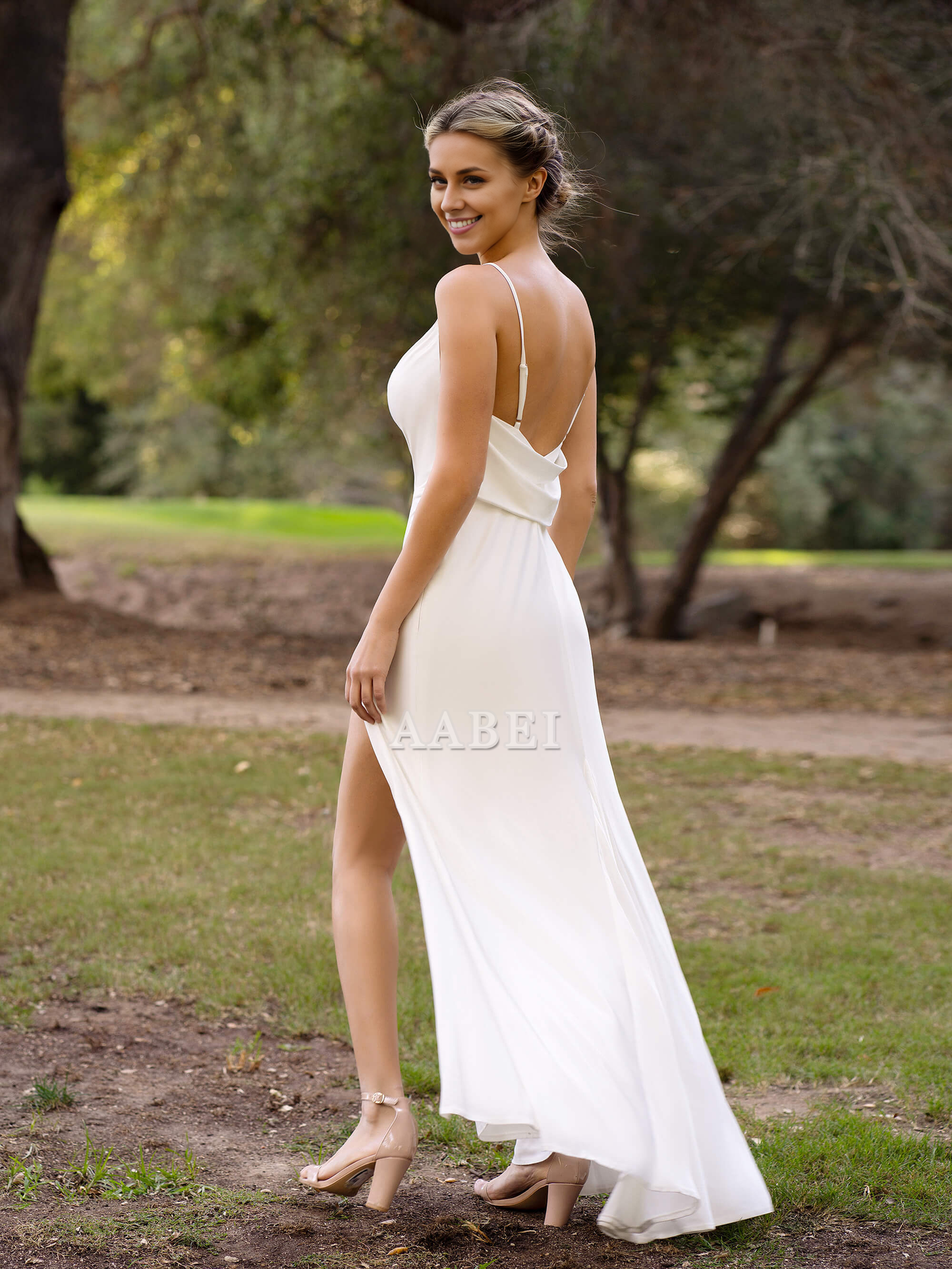 Evening Dress Spaghetti Straps Slip Bridesmaid Dress Open Back Side Fork Elegant Simple Formal Women's Dresses