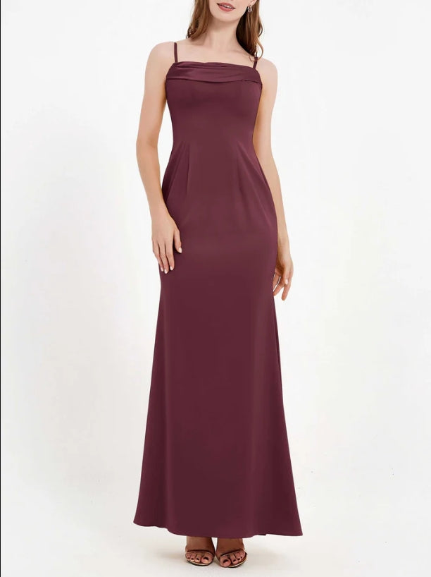AABEI DRESS Sheath Bodycon Square Neckline Spaghetti Straps Long Crepe Gown Elegant Simple Evening Dress