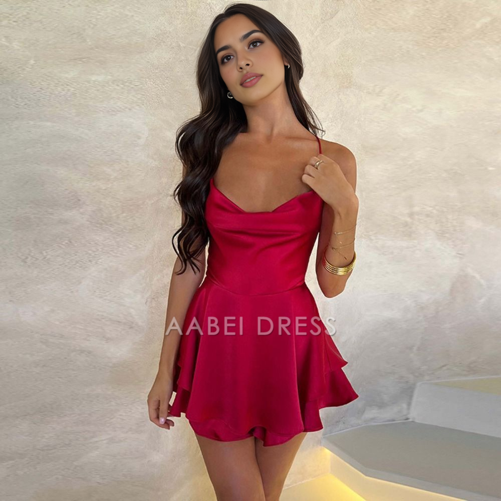 AABEI DRESS New Homecoming Dress Spaghetti Strap Sexy Backless Slimming Show Solid Color Slimming Short Party Dress