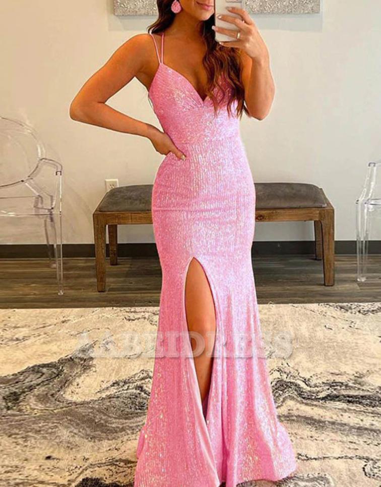 Evening Dress Sparkly Sequins Mermaid Cultivate oneself Long Prom Dress Side Fork Backless Sexy Charming Formal Women's Dresses