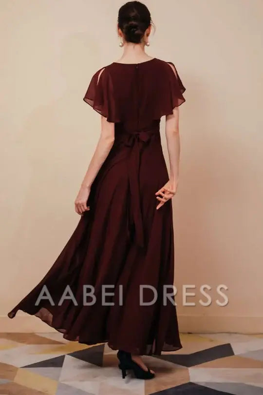 AABEI DRESS High Quality Mother of The Bride Dress Chiffon A Line V-Neck Dress with Ruffled Sleeve Elegant Simple Formal Dresses