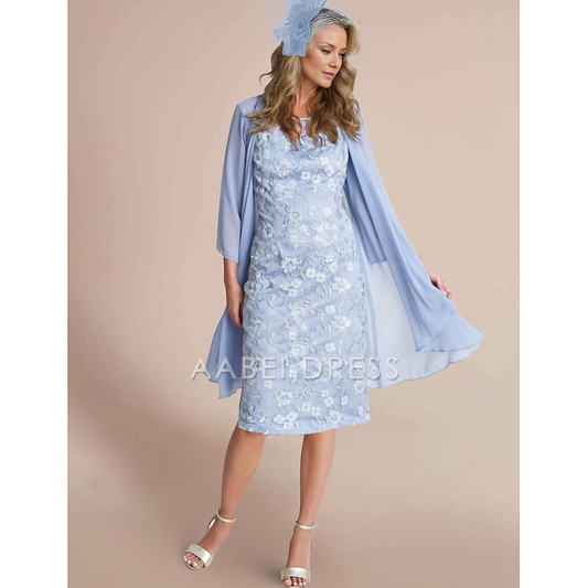 AABEI DRESS Wedding Guest Dress Elegant Sheath Jewel Neck 3/4 Length Sleeve Knee Length Lace Wrap Included Jacket Dresses Lace Two Piece Exquisite Mother of the Bride Dress