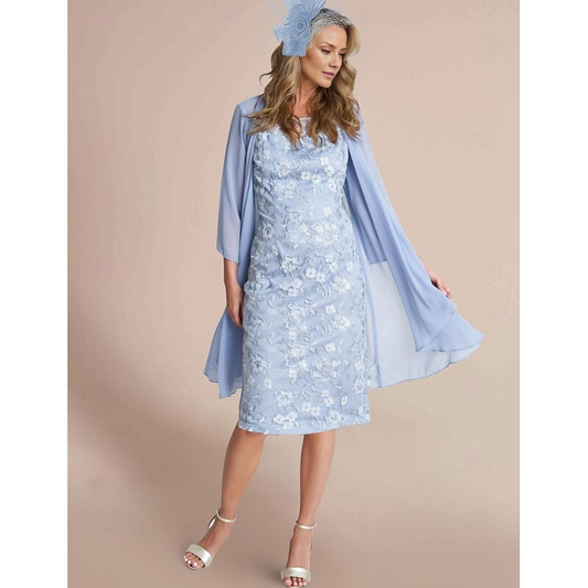 AABEI DRESS Wedding Guest Dress Elegant Sheath Jewel Neck 3/4 Length Sleeve Knee Length Lace Wrap Included Jacket Dresses Lace Two Piece Exquisite Mother of the Bride Dress
