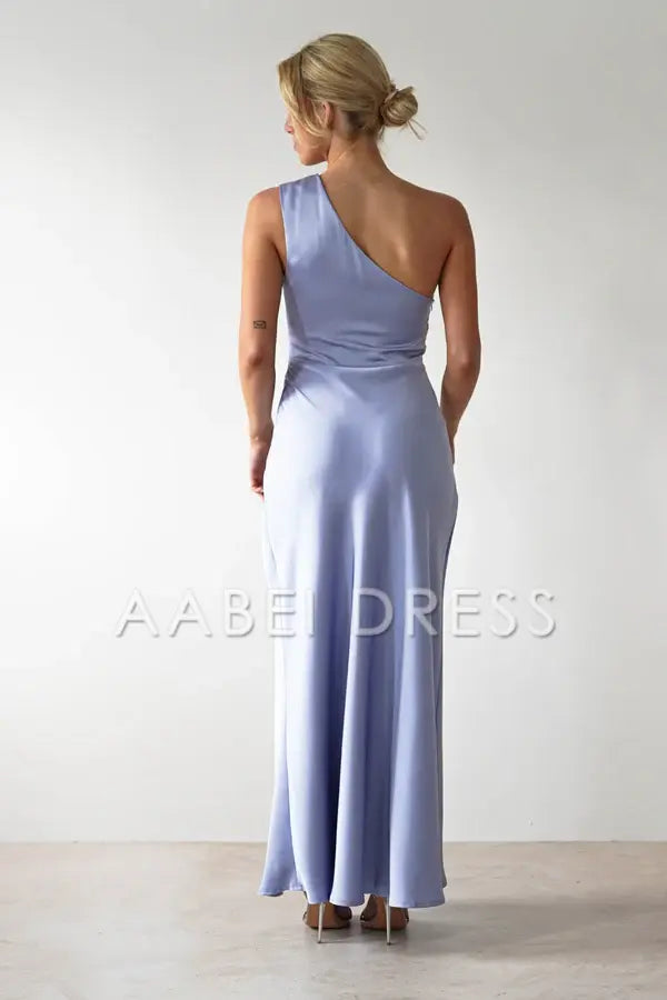 AABEI DRESS Prom Dress Satin One-Shoulder Ruched Waist Side Fork Simple Exquisite Dress