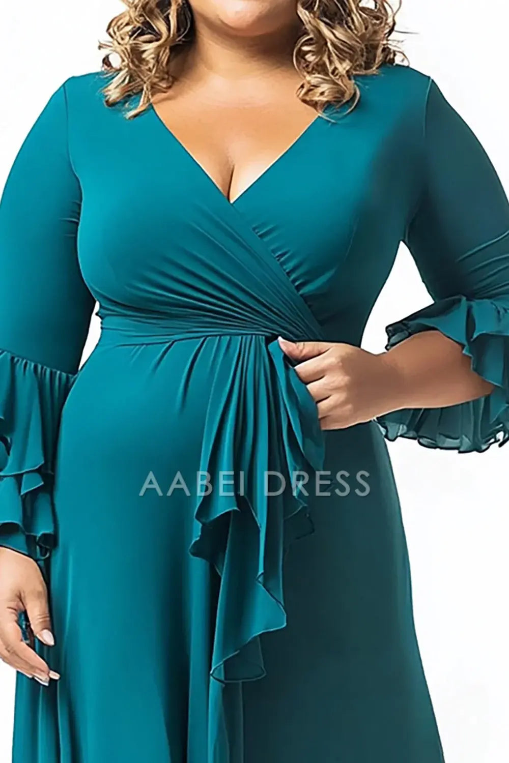 AABEI DRESS Mother Of The Bride Dress Plus Size V-Neck Half Sleeves Ruched Fashion Long Formal Wear Dresse