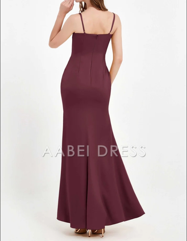 AABEI DRESS Sheath Bodycon Square Neckline Spaghetti Straps Long Crepe Gown Elegant Simple Evening Dress