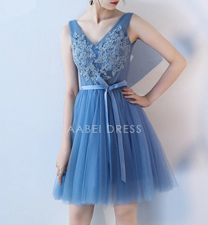 AABEI DRESS New Homecoming Dress Elegant A-Line V-Neck Sleeveless Tulle Lace Appliques Short Prom Dresse