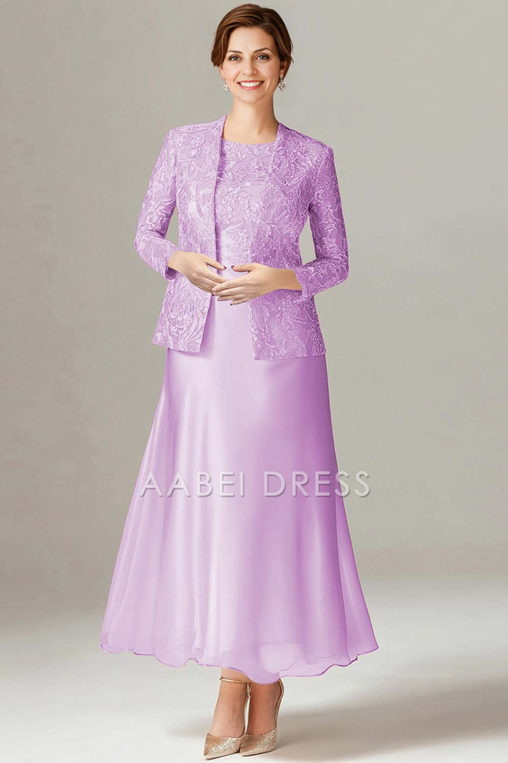 AABEI DRESS Mother Of The Bride Dress A-Line Boat Neck 2-Piece Lace Long Sleeves Fashion Formal Wear Dresses