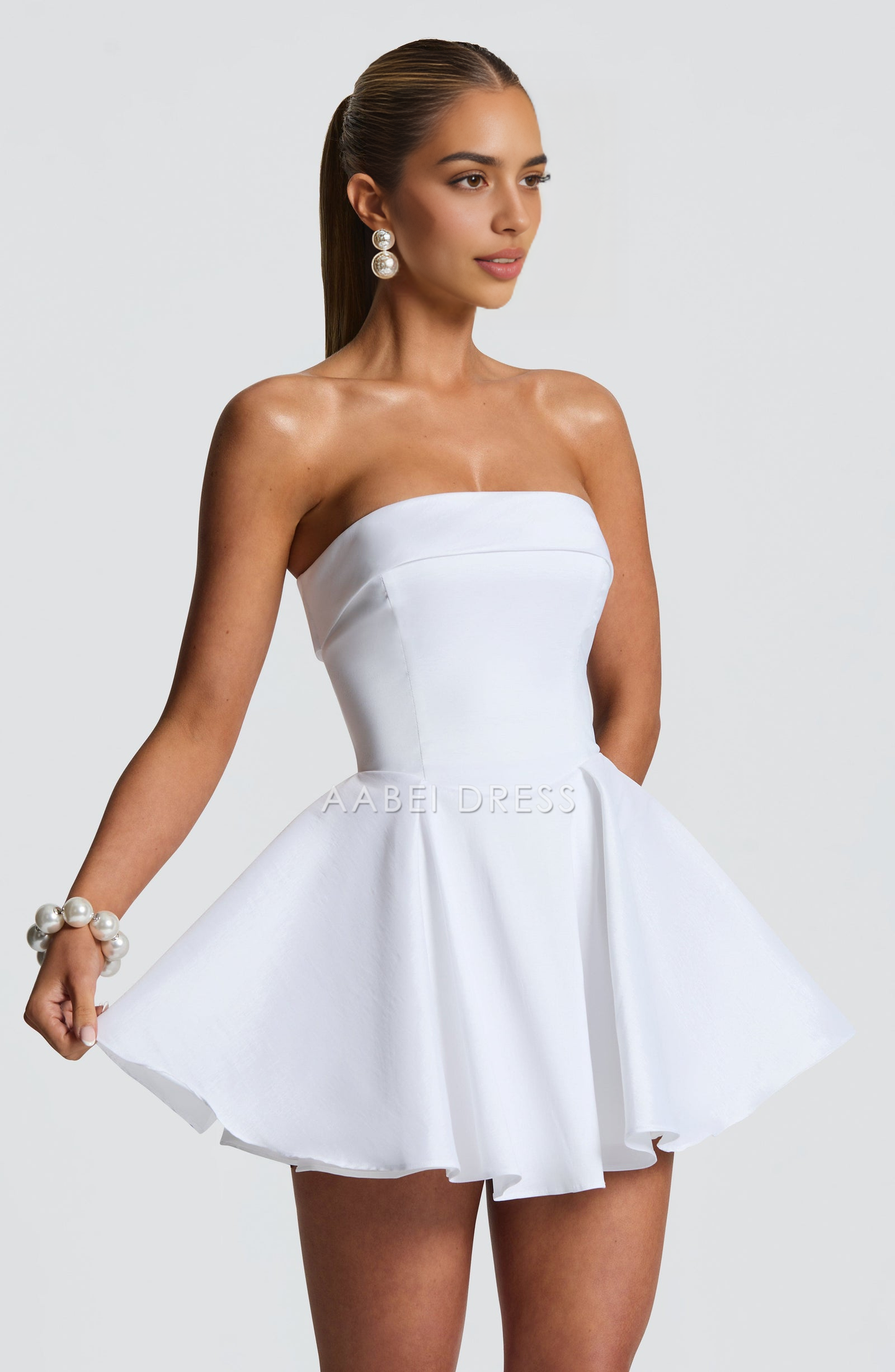 AABEI DRESS Hot Sale Homecoming Dress Simple Strapless Neckline Pleated Mini Dress Fashion Short Prom Dresse