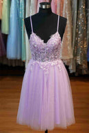 AABEI DRESS New Homecoming Dress Exquisite A Line V-Neck Spaghetti Strap Lace Appliques Backless Short Prom Dresse