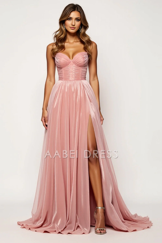 AABEI DRESS Hot Sale Prom Dress A Line Spaghetti Strap Corset Sweetheart Pleated With Slit Elegant Long Formal Dress