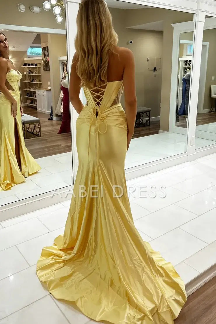 AABEI DRESS Prom Dress Cute Mermaid Sweetheart Satin with Beading Side Fork Hollow Out Long Dress Formal Dress