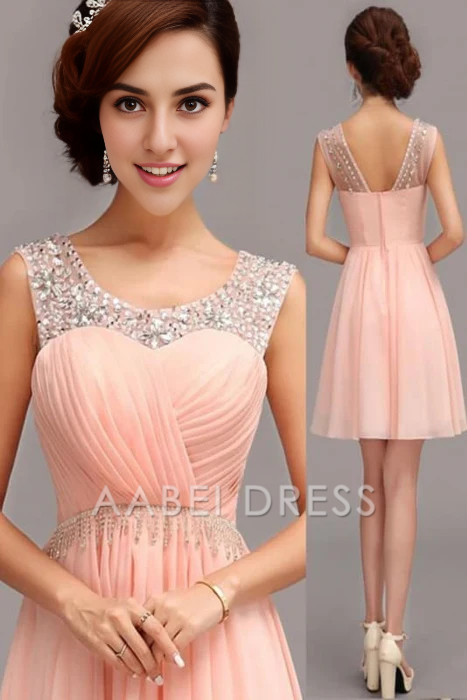 AABEI DRESS New Homecoming Dress A-Line Sleeveless Pleated Beadwork Elegant Chiffon Short Prom Dress