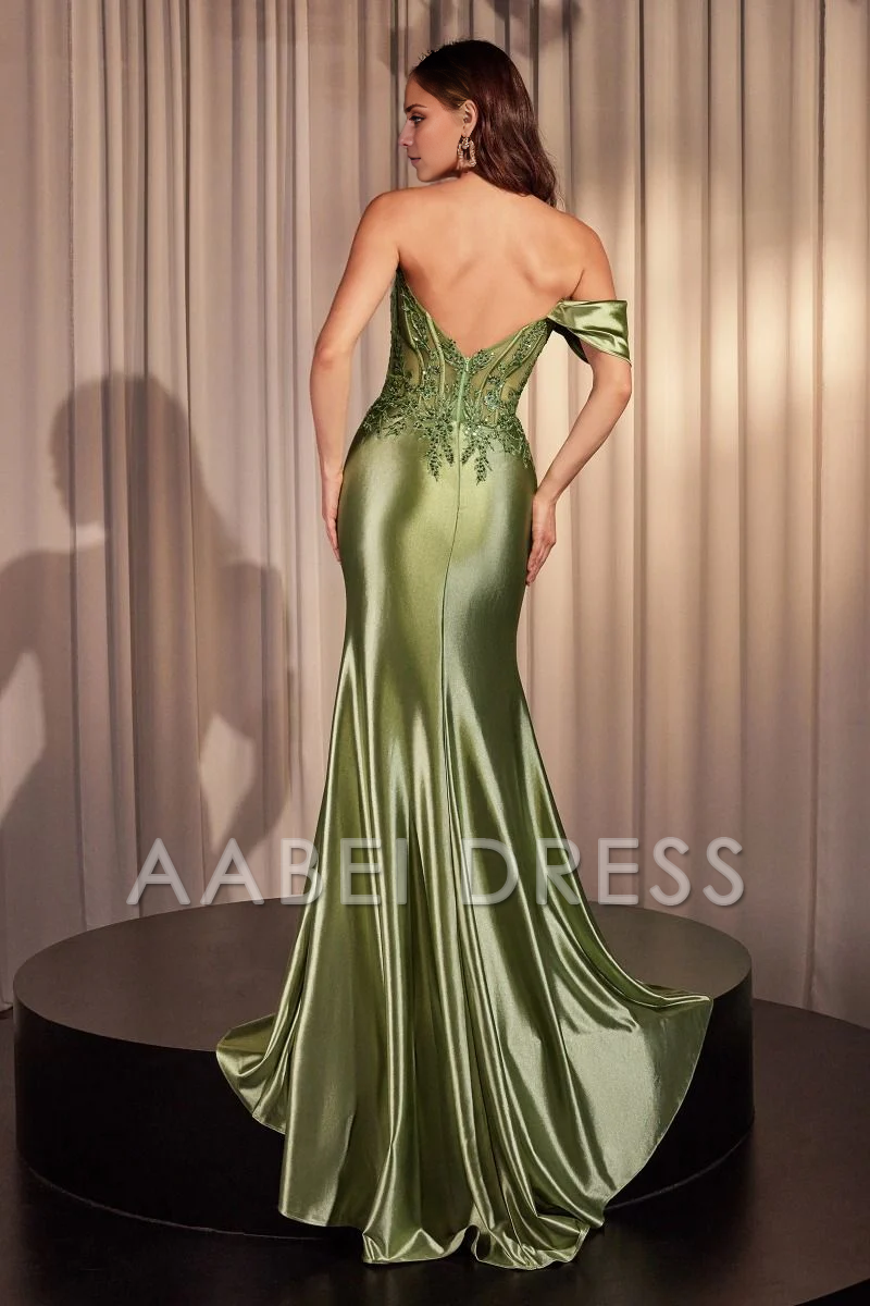 AABEI DRESS Hot Sale Prom Dress Charming Mermaid Off Shoulder Lace Applique Side Fork Backless Fashion Long Evening Dress