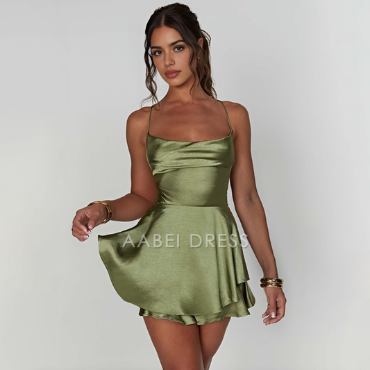 AABEI DRESS New Homecoming Dress Spaghetti Strap Sexy Backless Slimming Show Solid Color Slimming Short Party Dress