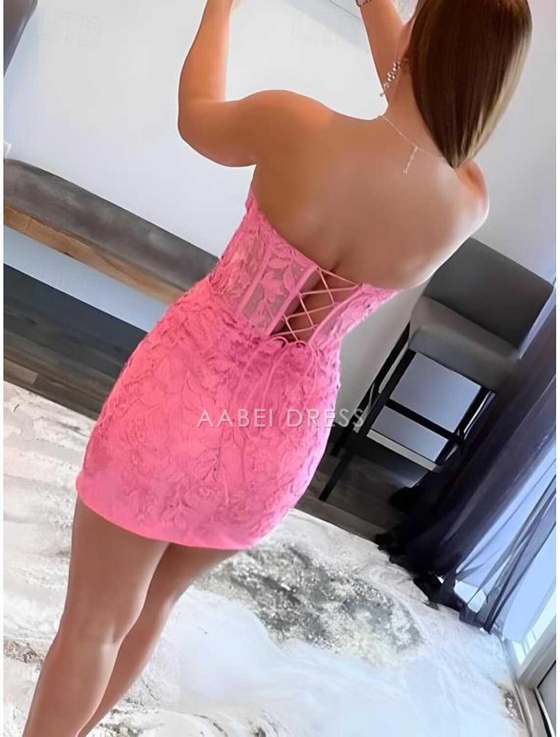AABEI DRESS New Homecoming Dress A-Line Corsets Dress Holiday Graduation Sleeveless Strapless Lace with Appliques Exquisite Short Prom Dresse