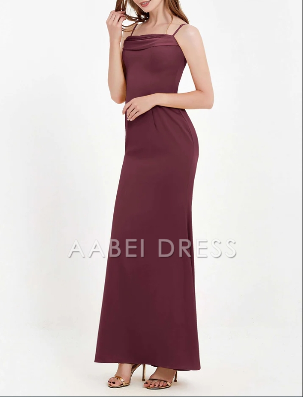 AABEI DRESS Sheath Bodycon Square Neckline Spaghetti Straps Long Crepe Gown Elegant Simple Evening Dress
