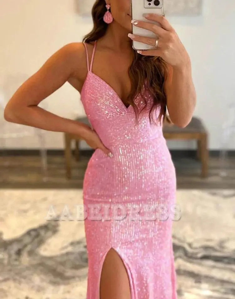 Evening Dress Sparkly Sequins Mermaid Cultivate oneself Long Prom Dress Side Fork Backless Sexy Charming Formal Women's Dresses