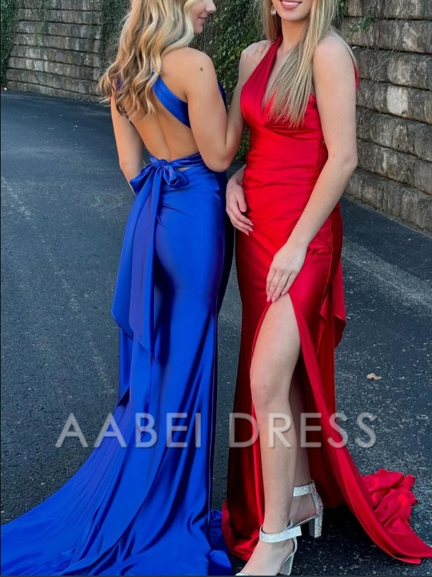 AABEI DRESS Hot Sale Prom Dress Charming Mermaid V Neck Long with Open Back Side Fork Elegant Formal Dress