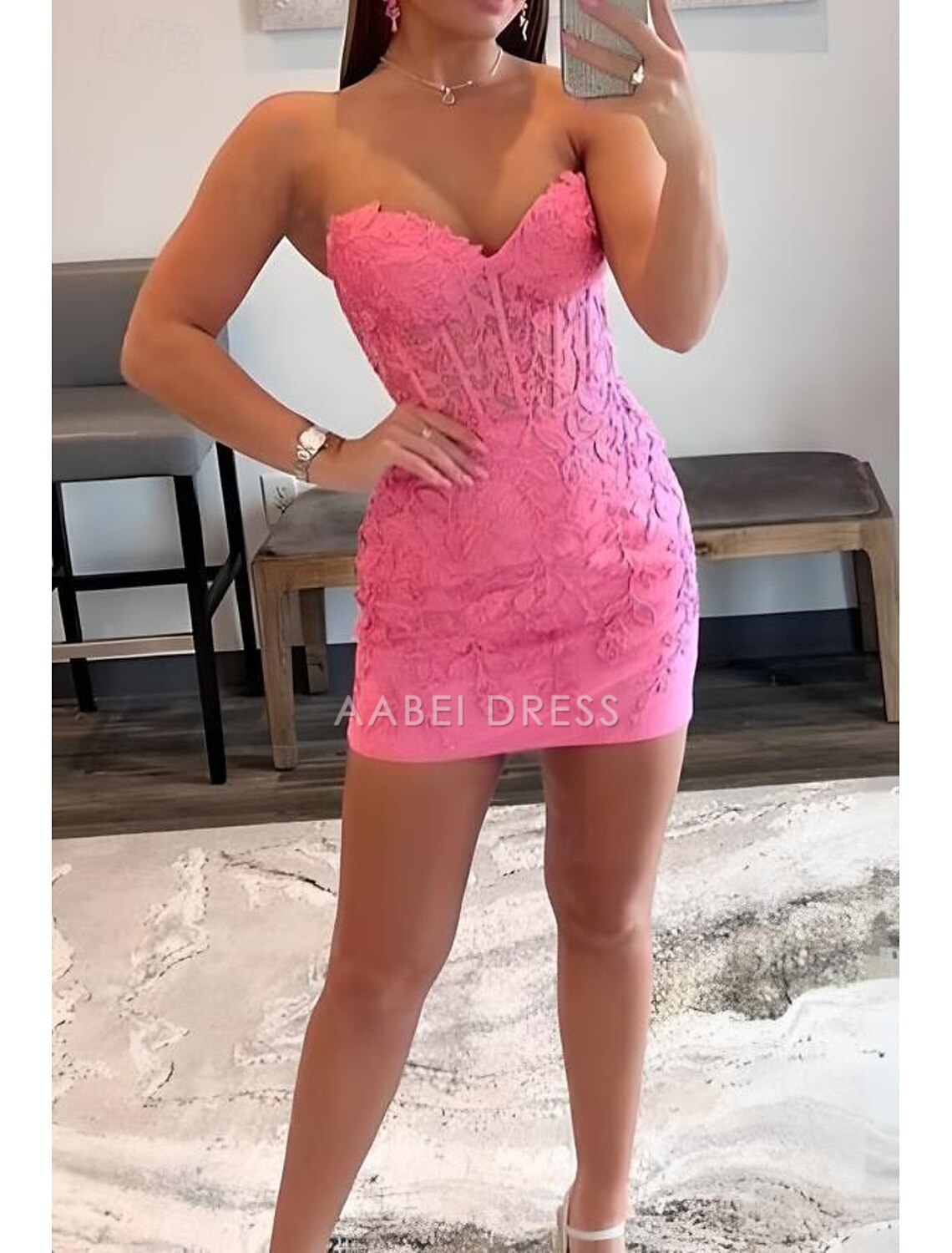 AABEI DRESS New Homecoming Dress A-Line Corsets Dress Holiday Graduation Sleeveless Strapless Lace with Appliques Exquisite Short Prom Dresse