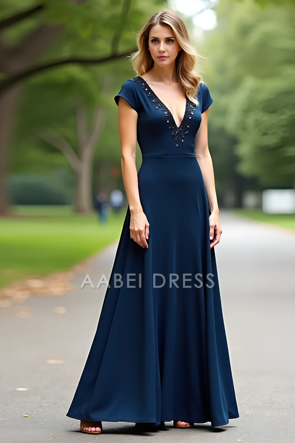 AABEI DRESS Mother Of The Bride Dress A Line V-Neck Cap Sleeves Beadwork Retro Long Formal Wear Dresse