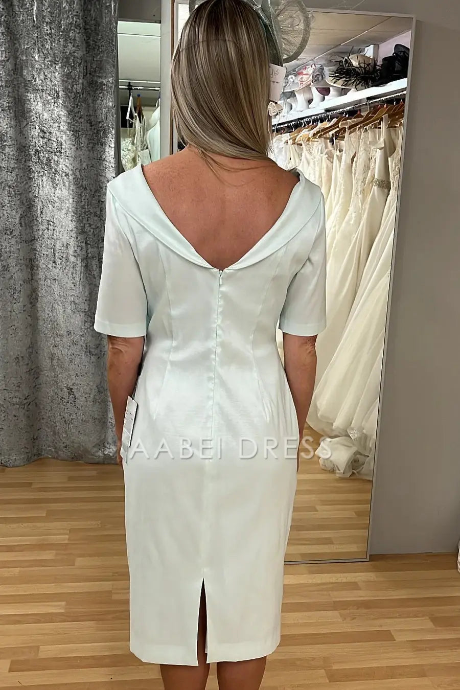AABEI DRESS High Quality Mother of The Bride Dress Satin Folded Deep V-Neckline 1/2 Sleeves Calf-Length Back Slit Elegant Dresses Formal Dresses